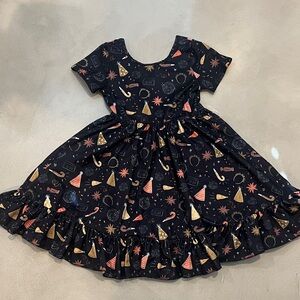 Festive Black Dress with Colorful Patterns